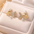 Luxury Crystal Butterfly Pearl Stud Earrings for Women