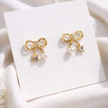 Luxury Pearl Bow Crystal Stud Earrings for Women