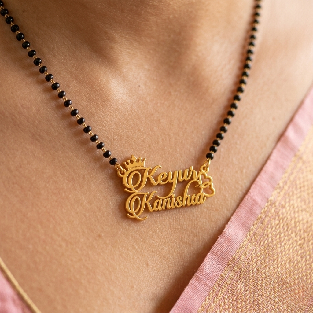 Personalized Crown Couple Name Mangalsutra Necklace