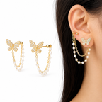 Butterfly Pearl Chain Earrings