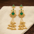 Emerald Green Kashmiri Peacock Dangler Earrings with Golden Ghungroo Tassels