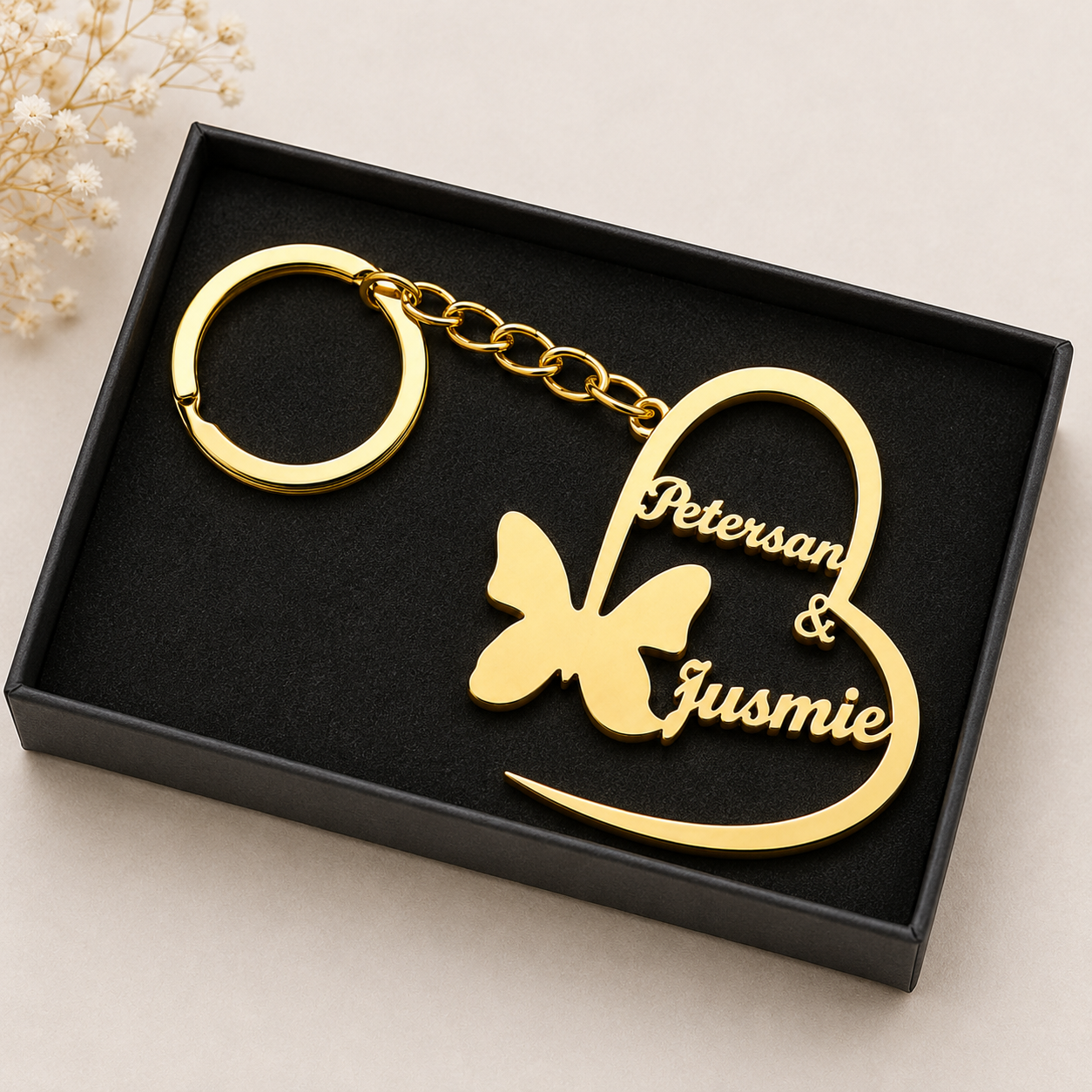 Personalized Butterfly Heart Keychain