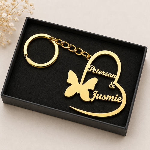 Personalized Butterfly Heart Keychain