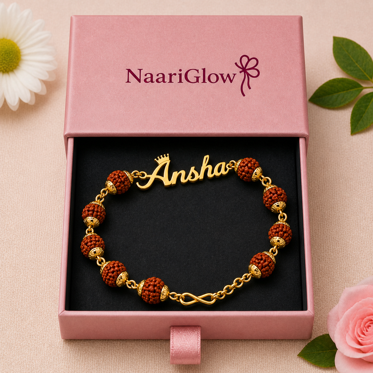 Personalized Rudraksha Name Bracelet