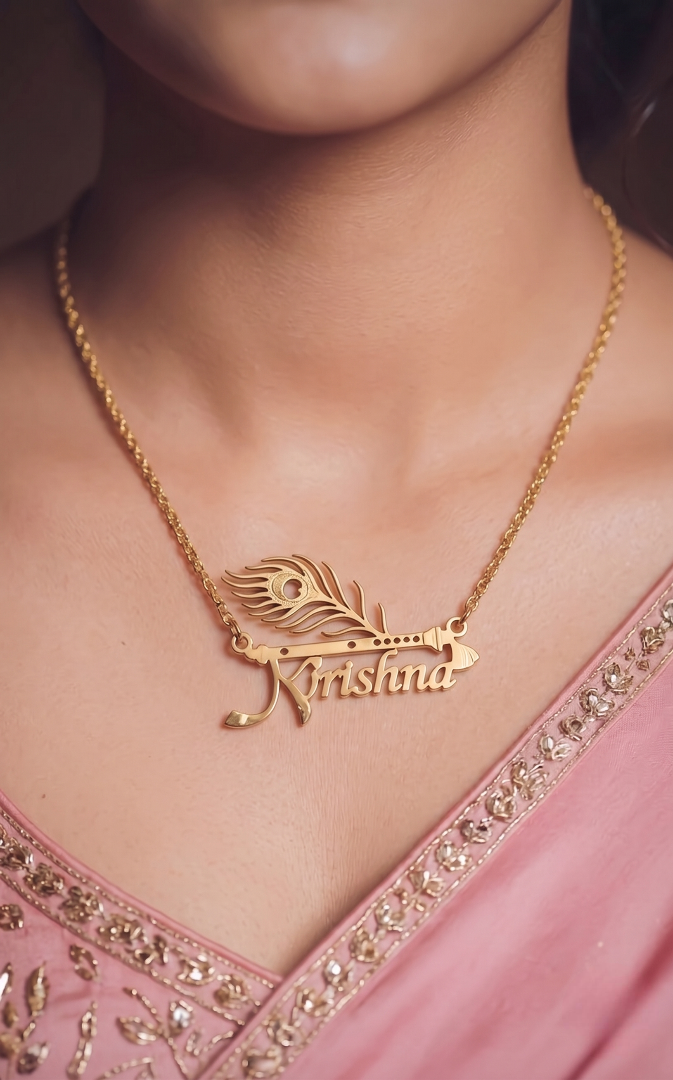 Personalized Krishna Flute Name Necklace