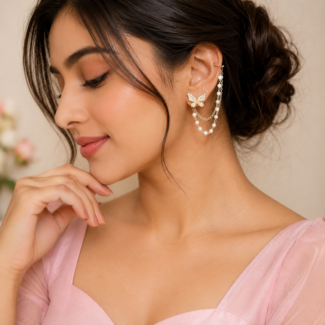 Butterfly Pearl Chain Earrings