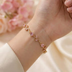 Pink Crystal Floral Gold Tone Tulip Blossom Bracelet