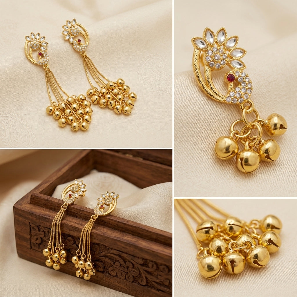 Peacock Bloom Kashmiri Ghungroo Dangler Earrings