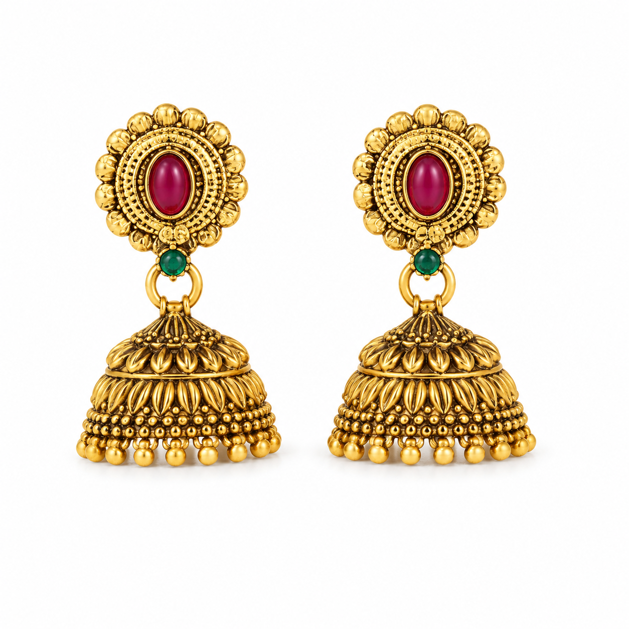 Royal Ruby Antique Jhumka Earrings