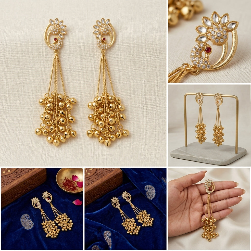 Peacock Bloom Kashmiri Ghungroo Dangler Earrings