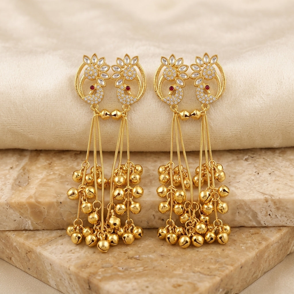 Peacock Bloom Kashmiri Ghungroo Dangler Earrings