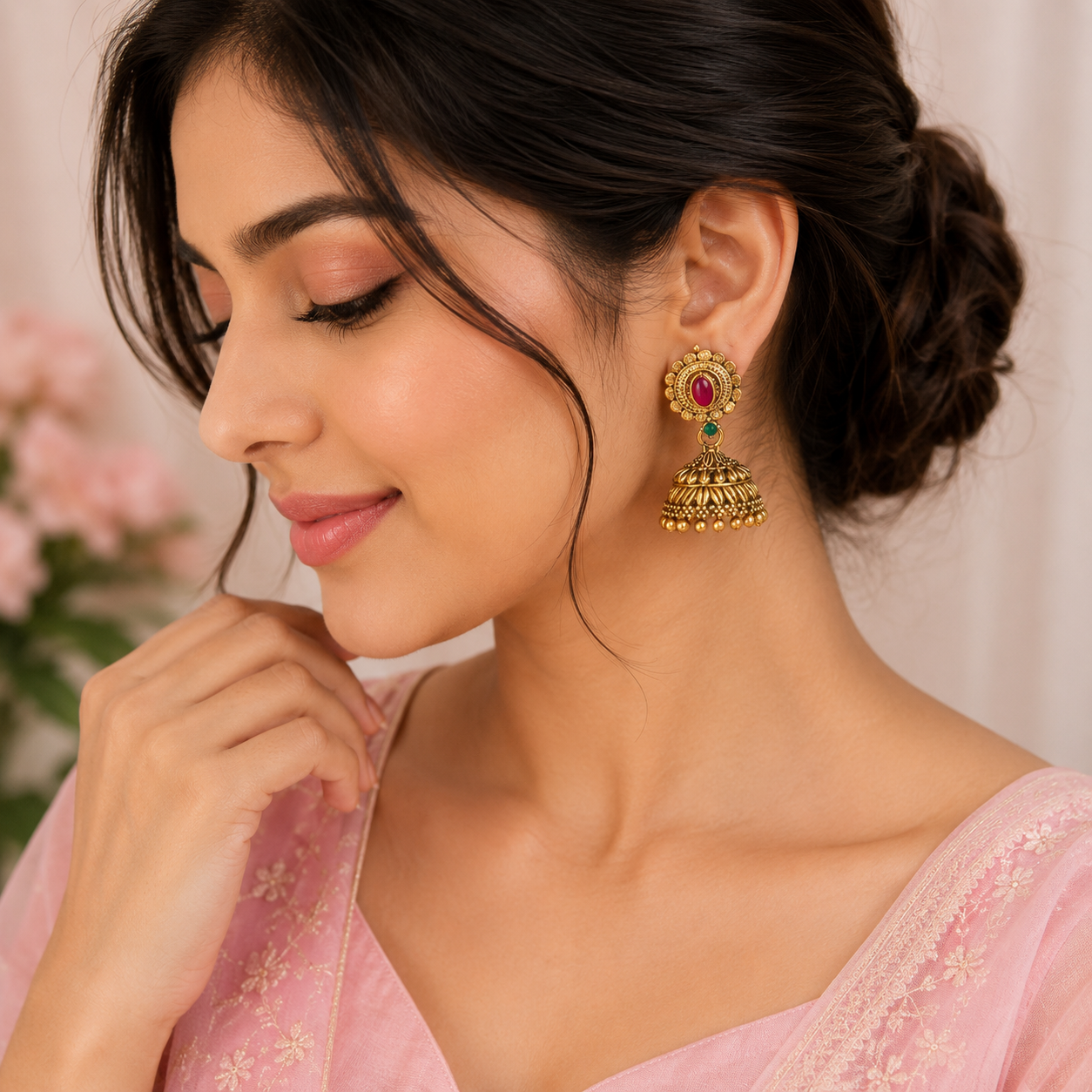 Royal Ruby Antique Jhumka Earrings