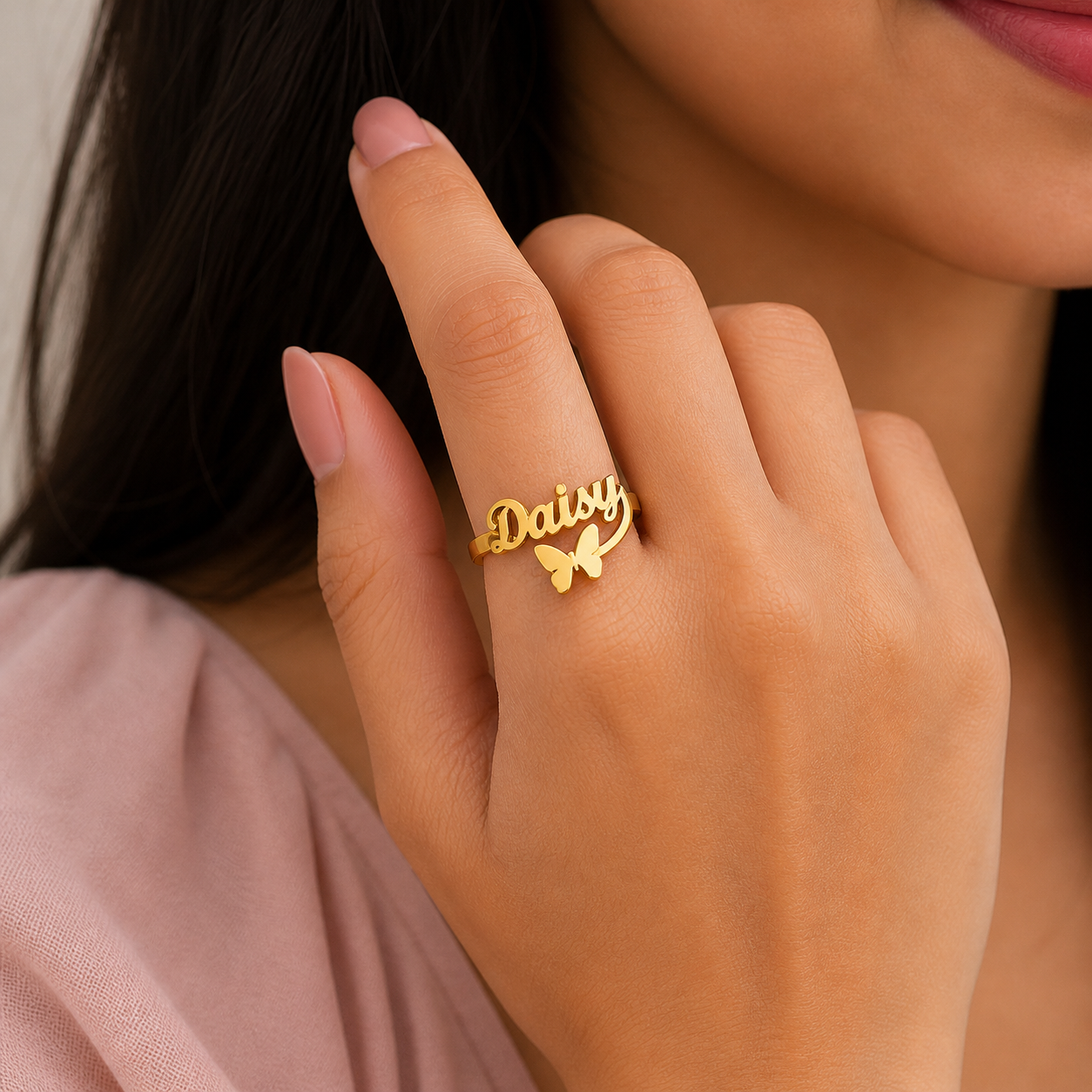 Personalized Butterfly Name Ring