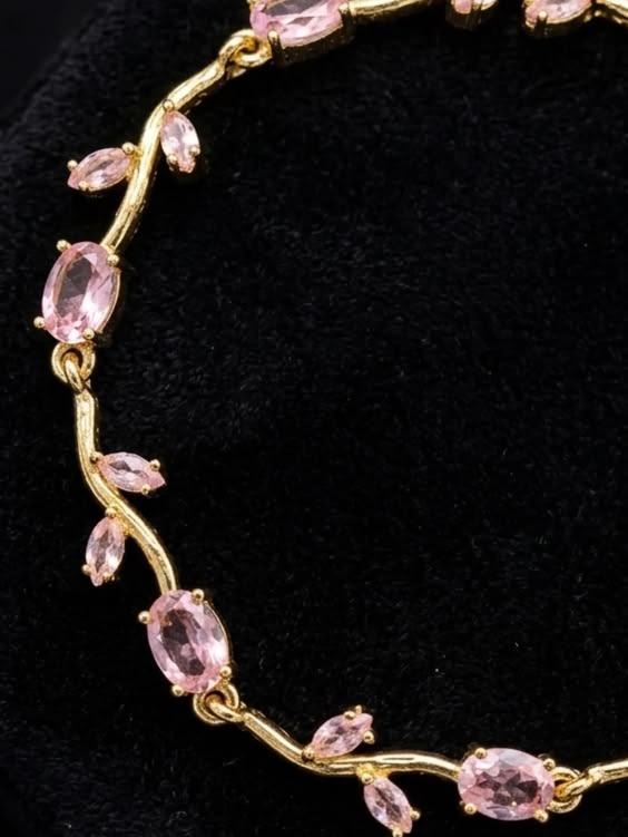 Pink Crystal Floral Gold Tone Tulip Blossom Bracelet