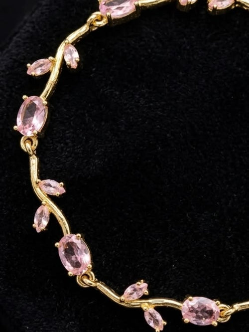 Pink Crystal Floral Gold Tone Tulip Blossom Bracelet