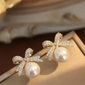 Luxury Pearl Bow Stud Earrings for Women