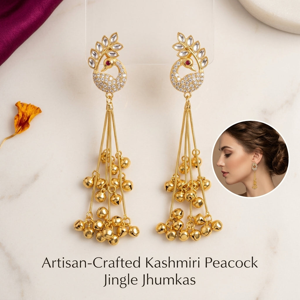 Royal Peacock Kashmiri Ghungroo Dangler Earrings