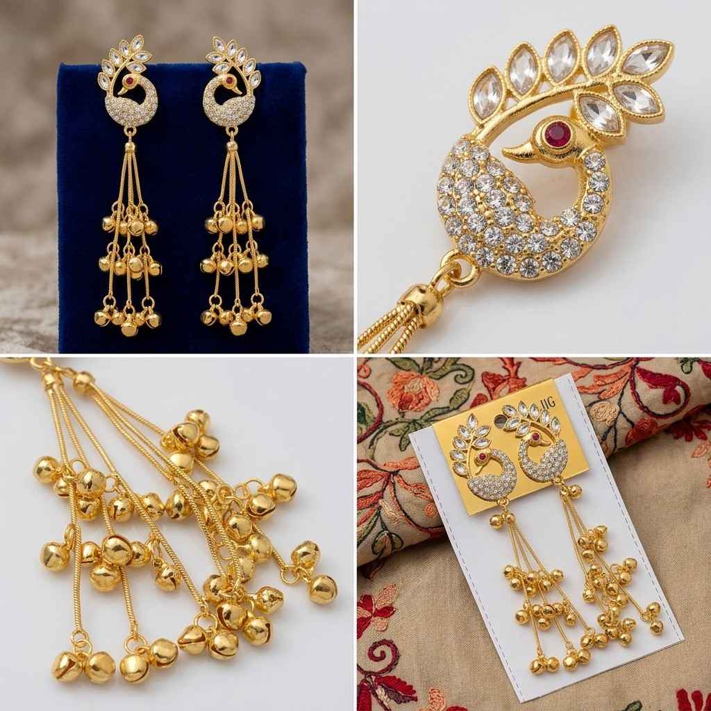 Royal Peacock Kashmiri Ghungroo Dangler Earrings