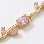 Pink Crystal Floral Gold Tone Tulip Blossom Bracelet