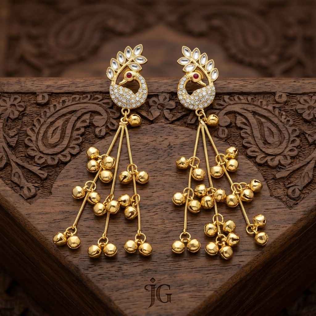 Royal Peacock Kashmiri Ghungroo Dangler Earrings