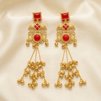 Ruby Red Kashmiri Heritage Ghungroo Dangler Earrings