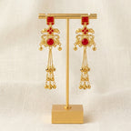 Ruby Red Kashmiri Heritage Ghungroo Dangler Earrings