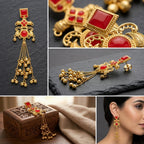 Ruby Red Kashmiri Heritage Ghungroo Dangler Earrings