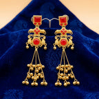 Ruby Red Kashmiri Heritage Ghungroo Dangler Earrings