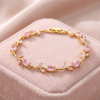 Pink Crystal Floral Gold Tone Tulip Blossom Bracelet