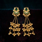 Emerald Lotus Kashmiri Ghungroo Dangler Earrings