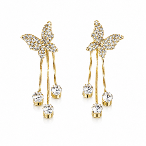 Crystal Butterfly Tassel Earrings