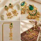 Emerald Lotus Kashmiri Ghungroo Dangler Earrings