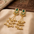 Emerald Lotus Kashmiri Ghungroo Dangler Earrings