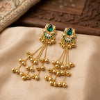 Emerald Lotus Kashmiri Ghungroo Dangler Earrings