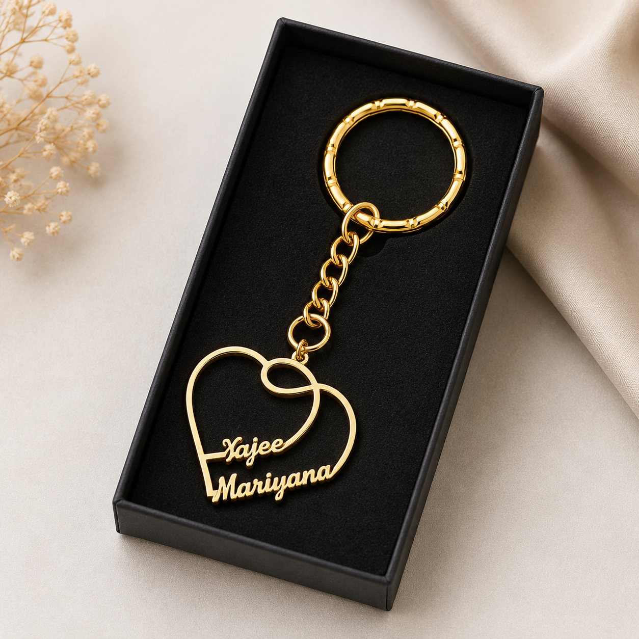 Personalized Double Heart Keychain