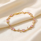 Pink Crystal Floral Gold Tone Tulip Blossom Bracelet
