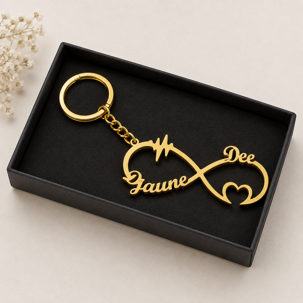 Personalized Heartbeat Infinity Keychain