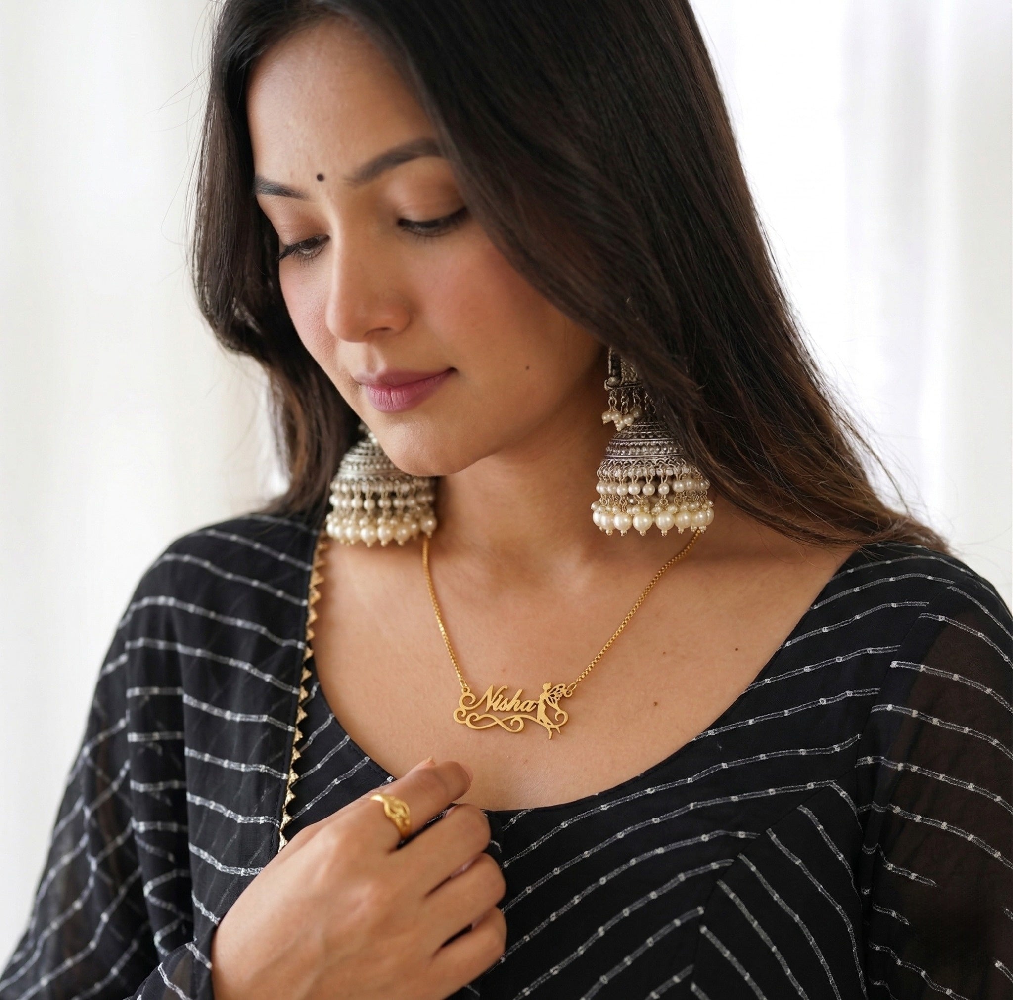 Custom Name Necklace with Angel Design – Personalized Gold Plated Pendant