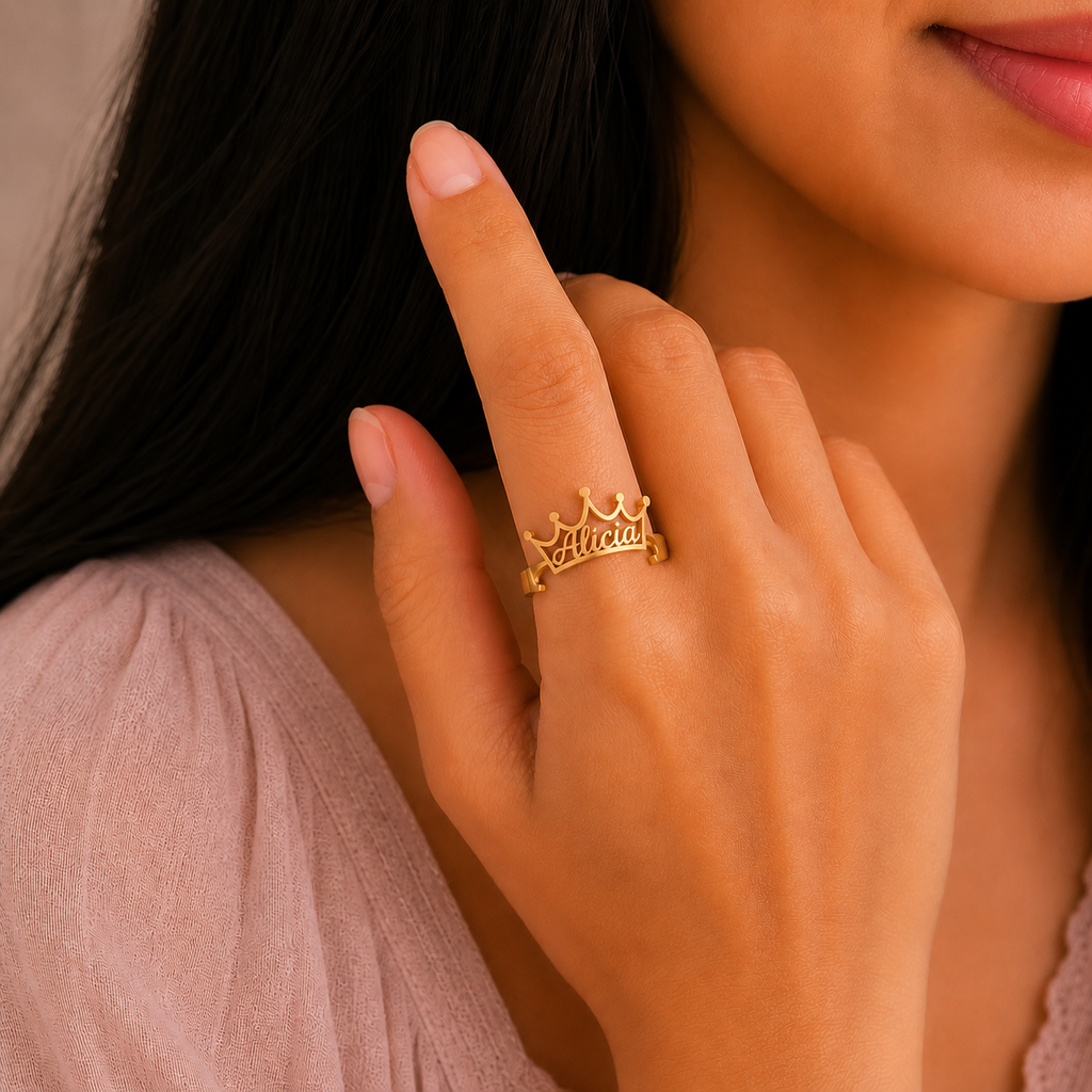 Personalized Crown Name Ring
