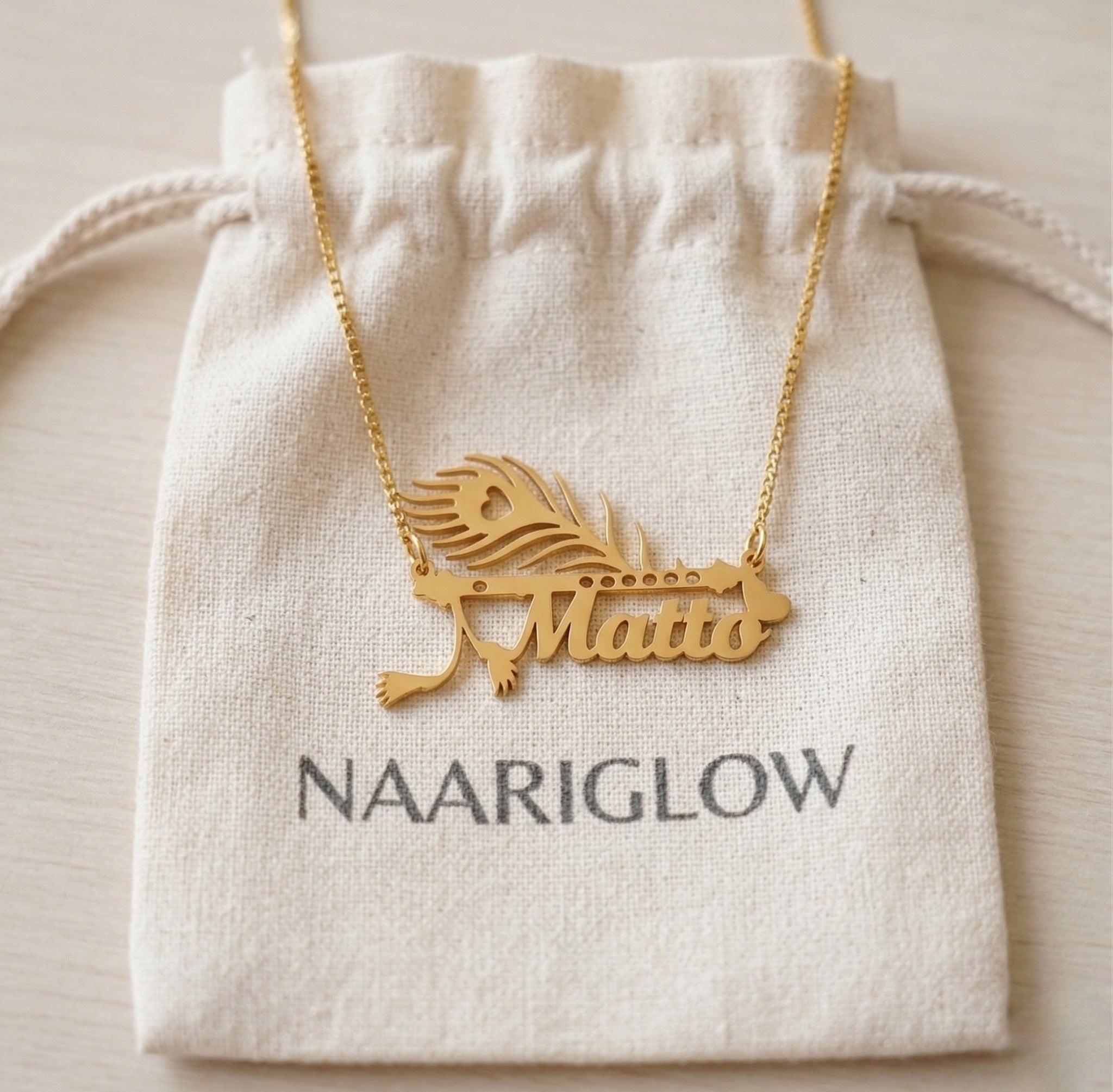 Custom Peacock Name Necklace (Gold Finish)