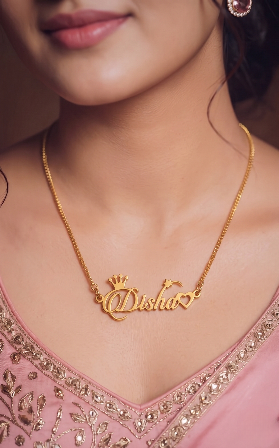 Personalized Crown & Heart Name Necklace