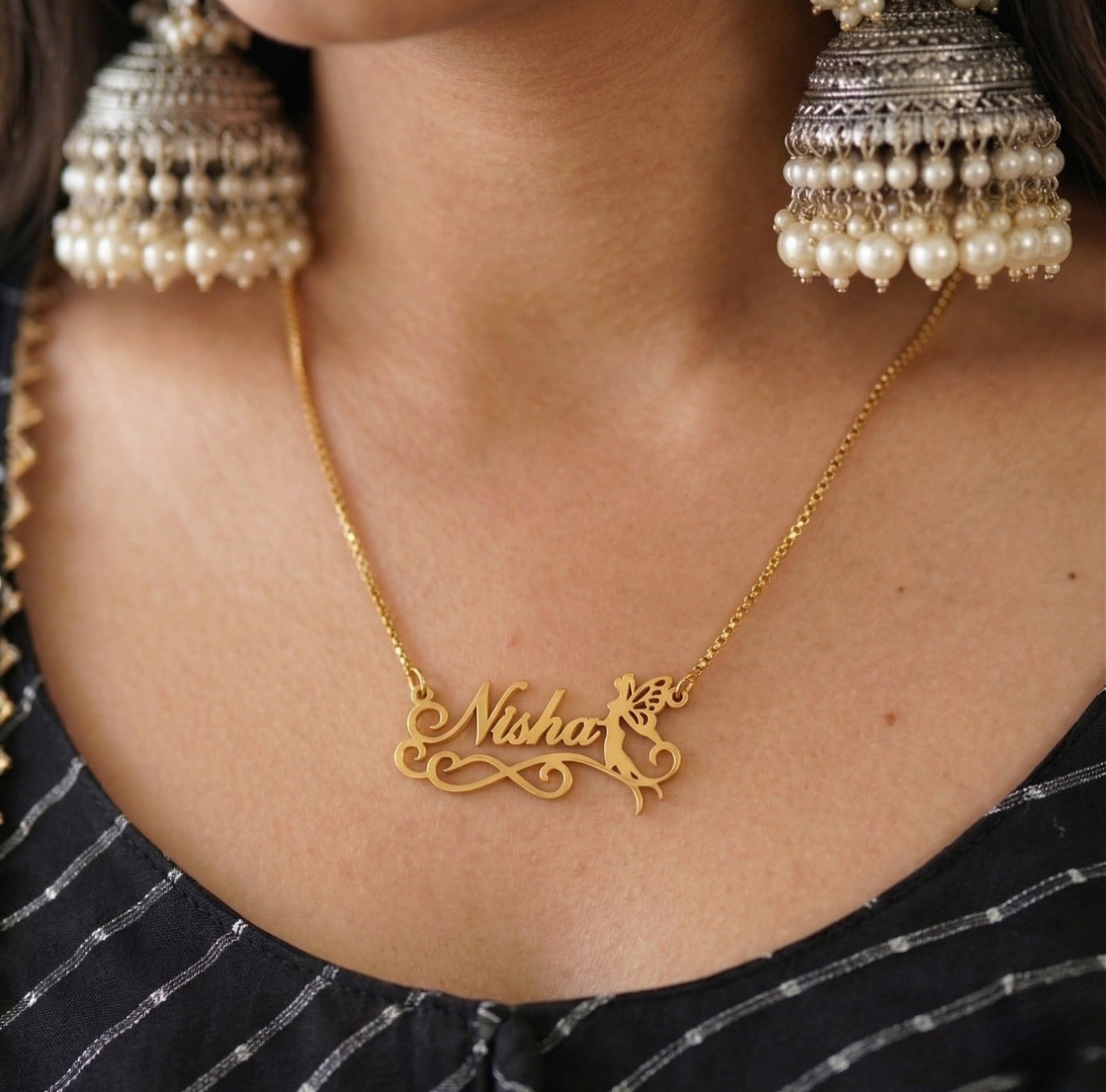 Custom Name Necklace with Angel Design – Personalized Gold Plated Pendant